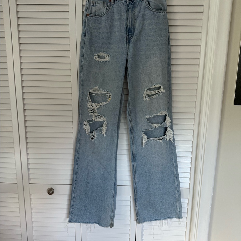 Zara distressed Straight Jeans Wide leg size 4 - Picture 7 of 10